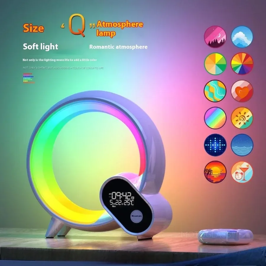 Bluetooth Smart Q Speaker with Sunrise Wake Up Light and Music Rhythm Alarm Clock Night Light for Home