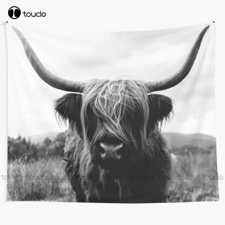 Scottish Highland Cattle - Black And White Animal Photography Tapestry Tapestry Online Store Custom Decoration Wall Hanging