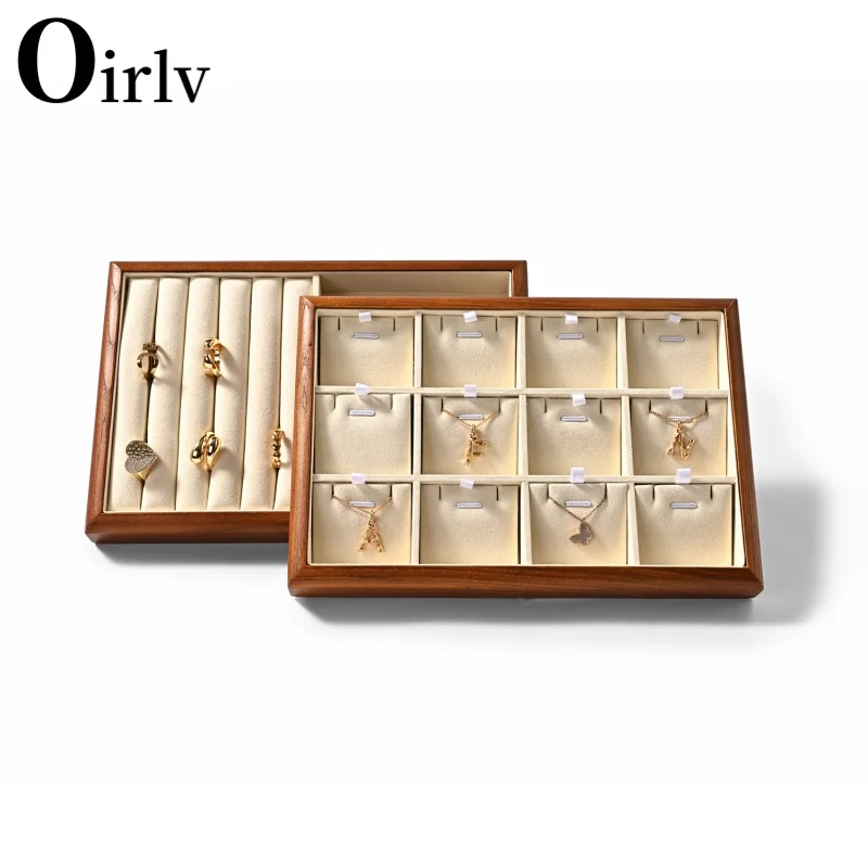 Oirlv High-end ไม้แบนถาดเครื่องประดับ STACKABLE เครื่องประดับลิ้นชักใหม่สร้อยข้อมือ/นาฬิกา/ต่างหูตู้โชว์ผู้ถือเครื่องประดับ