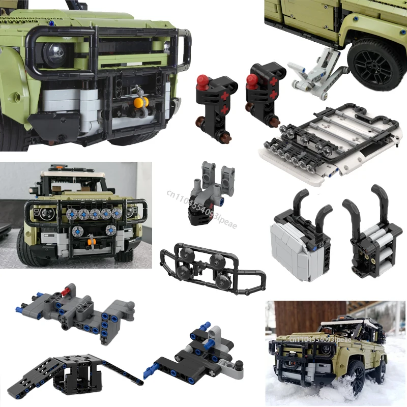 NEW Tow Bull Bar Towbar Lights Hitch Foldable Jack Building Blocks for Defender 42110 Upgrade Trailer DIY Bricks Kids Toy Gift