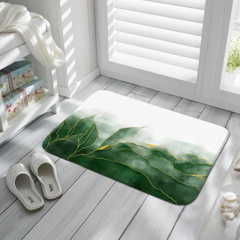 1/3Pcs White Background Leaf Pattern Floor Mat Set Toilet Lid Toilet Carpet Bathroom Absorbent Door Mat Bathroom Three-Piece Set