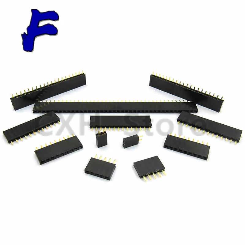 2.54mm Pitch Single Row Female 2~40P PCB socket Board Pin Header Connector Strip Pinheader 2/3/4/6/10/12/16/20/40Pin For Arduino