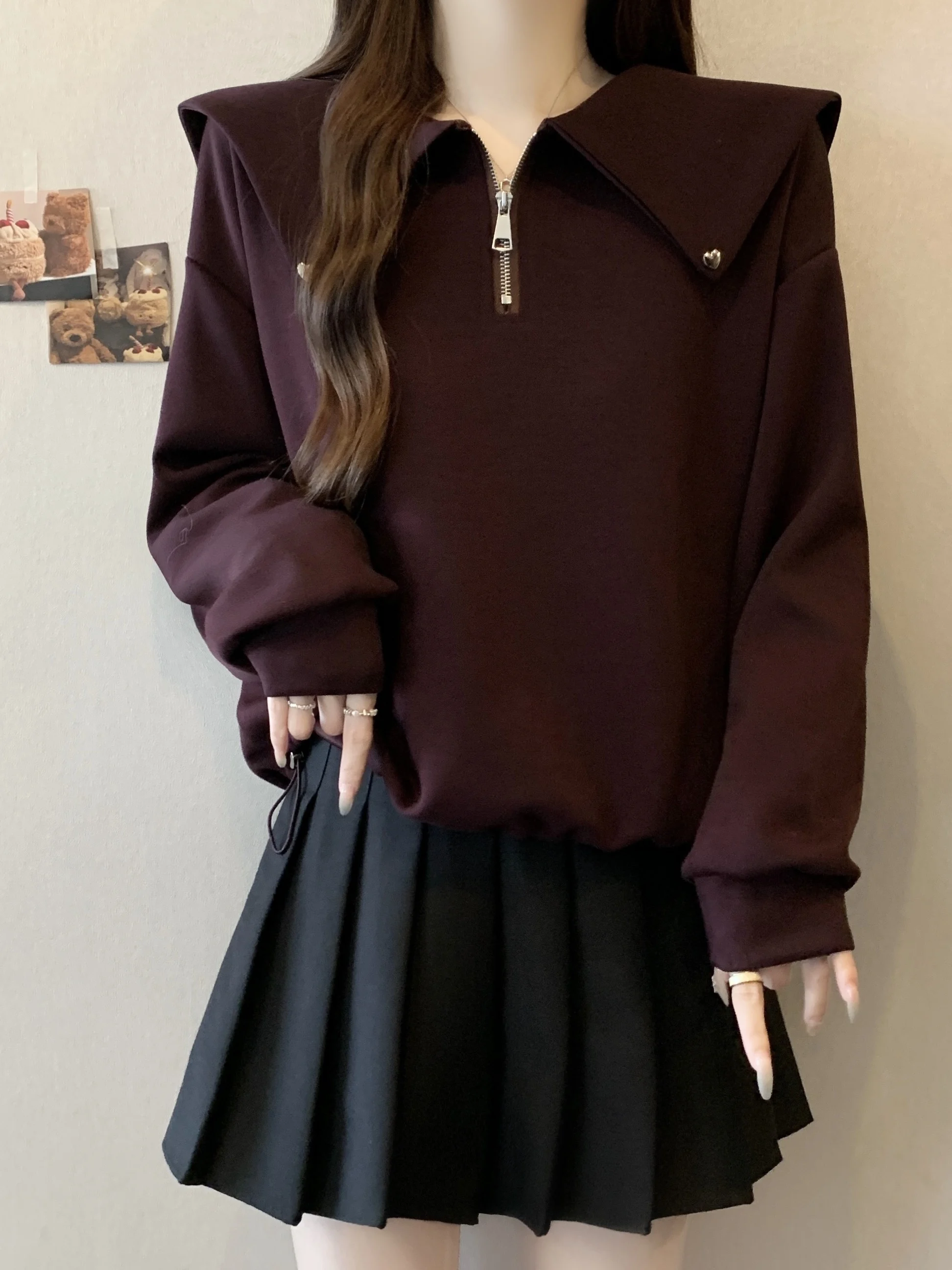 Sudadera con capucha para mujer de talla grande, cuello marinero, cremallera frontal, ajuste holgado, diseño que cubre el vientre, cordón ajustable, top corto