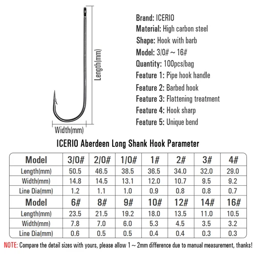 Imagen 2 del producto ICERIO-anzuelos de pesca de agua salada, anzuelos de alambre fino de vástago largo, 500 piezas, 16 #-3/0, Sabiki Rig Streamer Fly Bait
