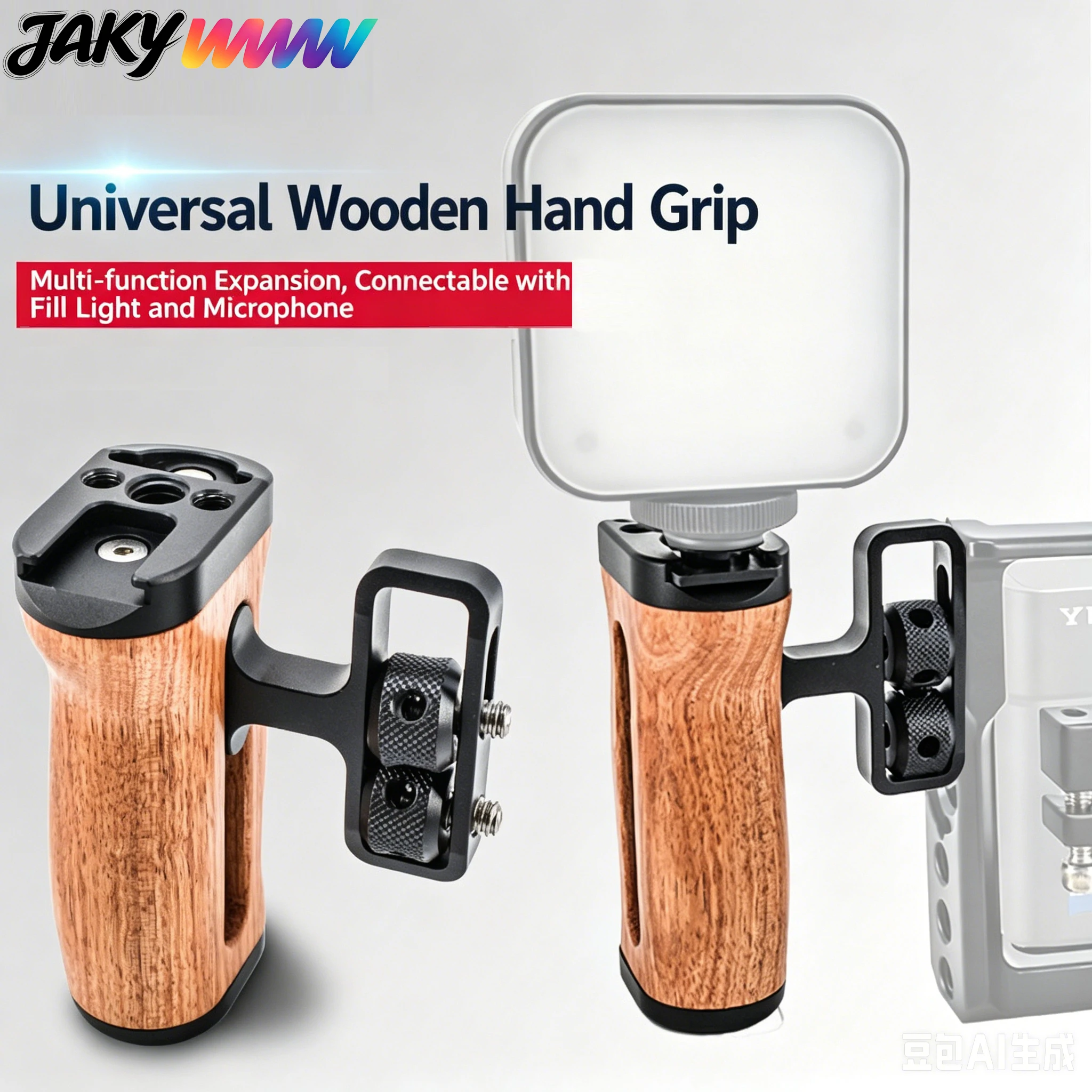 Camera Cold Shoe - Universal Left/Right Wooden Handle for DSLR