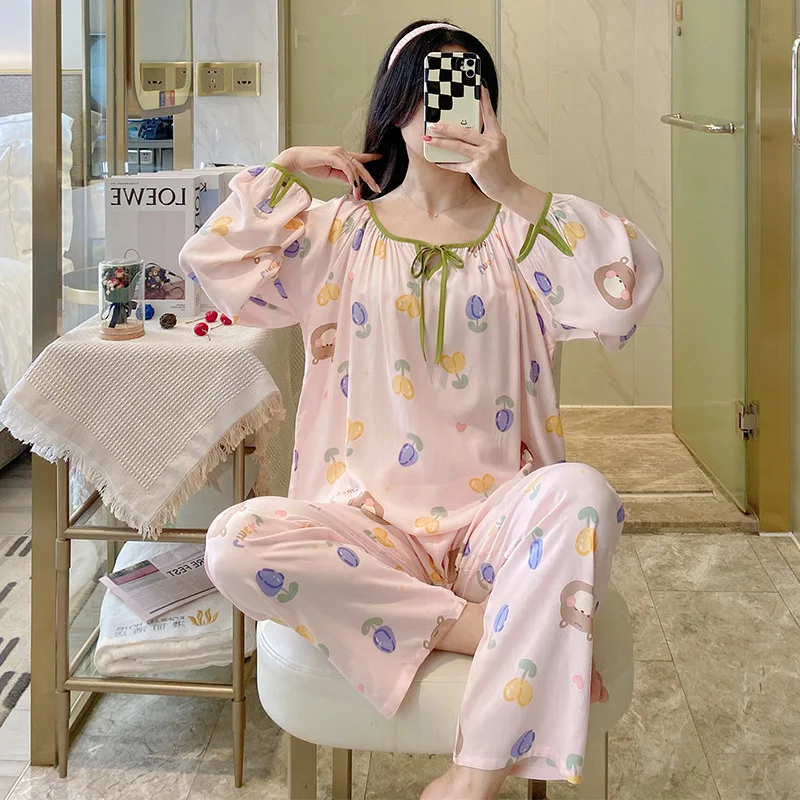 

floral print satin summer pajama sets 2 piece pants lounge outfit lounge women pijama sleepwear pajama nightwear pyjama sleep