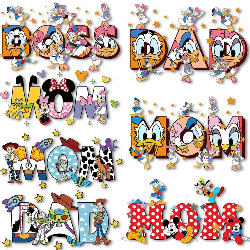 Mom Life Mother's DAY DAD Alphabets Mickey Minnie Iron on Transfers Heat Press Stickers for Clothes