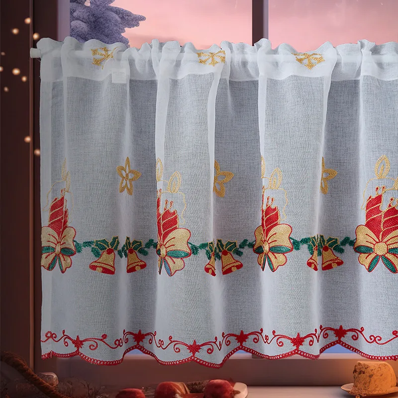 Kitchen Short Curtain Room Decoration Gauze Curtains Coffee Living Partition Bedroom American Christmas Cabinet Door Tulle Drape