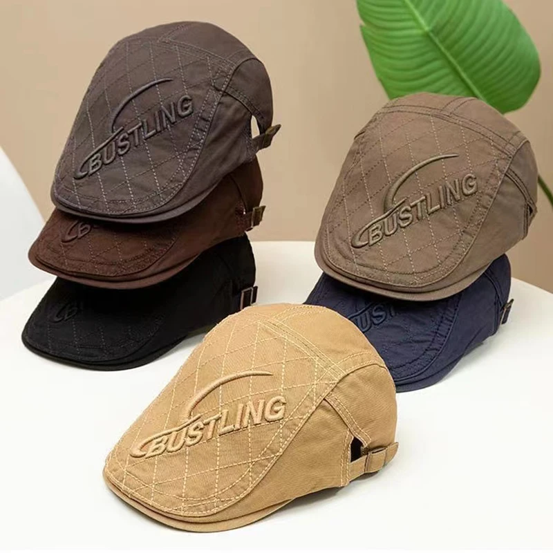 New Men\'s Casual Hat Berets Cotton Caps For Spring Summer Autumn Cabbie Flat Cap Breathable letter Newsboy Beret fishing Cap