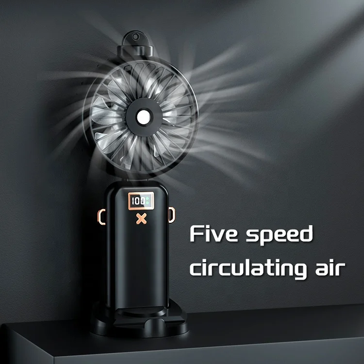 Nuovo mini appeso al collo piccolo ventilatore nebulizzatore spray ventola di raffreddamento umidificazione pieghevole display digitale portatile ventilatore con supporto per telefono