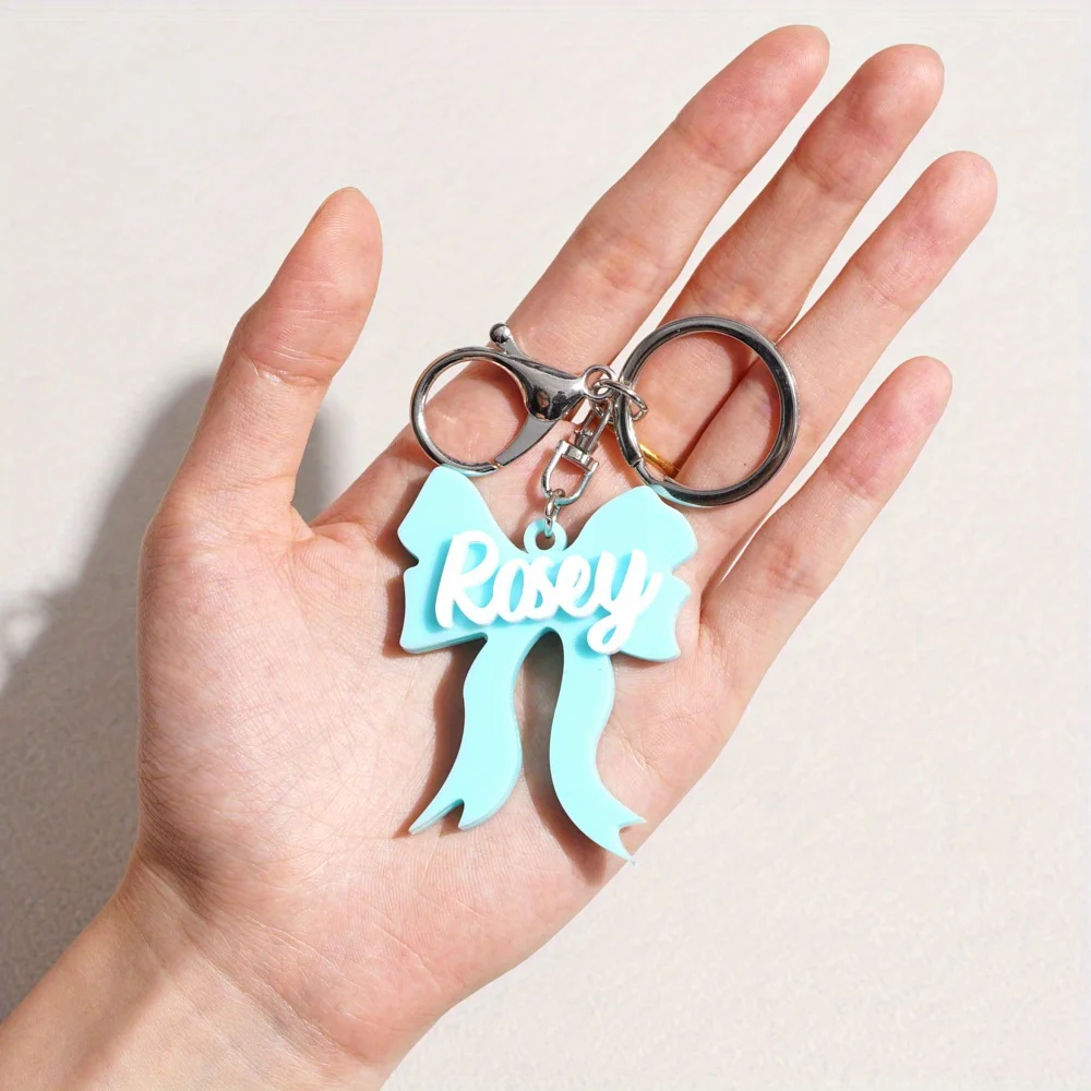 Custom Acrylic Bow Keychain, Personalized Cute and Versatile Keychain with Glitter, Back to School Gift for Family and Friends