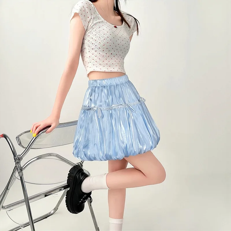 Jellyfish Costume for Women Girls Elastic Mini Short Skirt for Halloween Casual Nightclubs Party Bars Blue Shimmering Bud Skirt