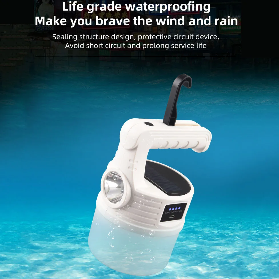 Solar Rechargeable Lights Outdoor Waterproof LED Night Camping Flood Light Stall 10 Modes Lighting Led Emergency Bulb  Lamp