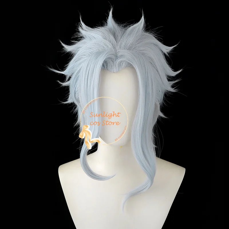 Doctor II Dottore Cosplay Wig Dottore  Fatui Wig Light Blue Heat Resistant Hair Halloween Wigs In Stock + Wig Cap