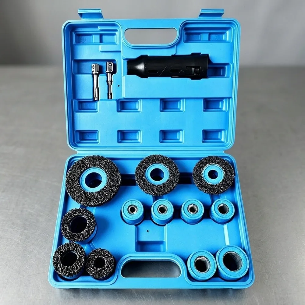 Automotive Wheel Bolt Rust Cleaning Tools 15-Piece Set with 6 Brush Heads Matching Common Bolt Sizes from 12mm to 28mm