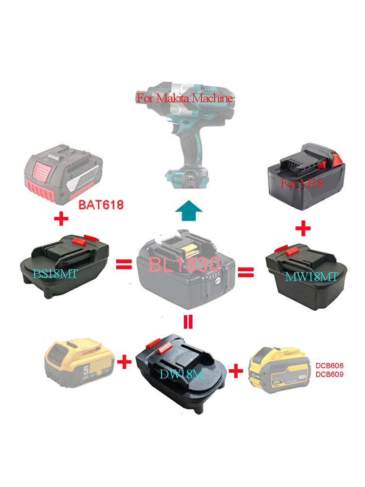 BS18MT DW18MT MW18MT pour Makita 18V adaptateur pour outil électrique convertisseur pour Bosch pour Milwaukee pour M18 pour batterie Lithium-Ion DeWALT