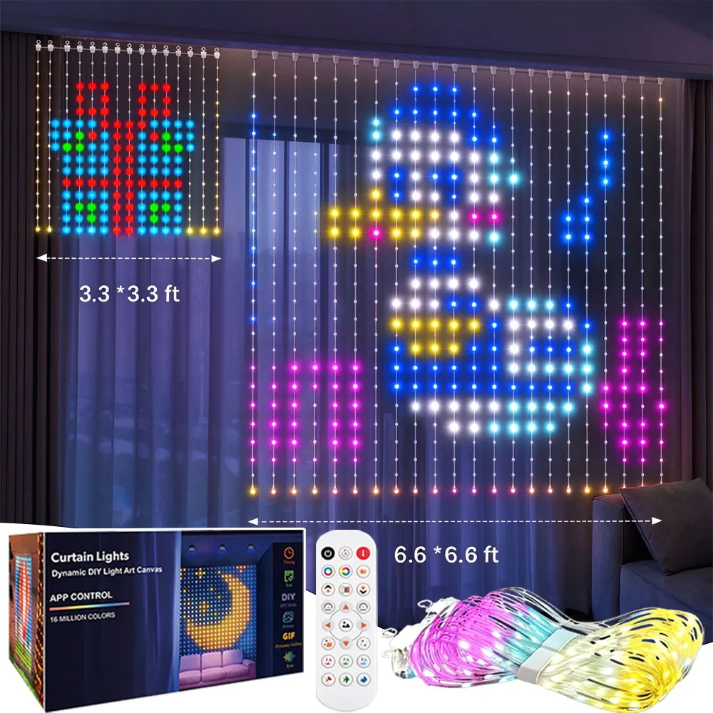 1/2/4Pcs Smart Curtain Fairy Lights 400LED Programmable DIY Christmas String Light with Remote & App Control Color Changing