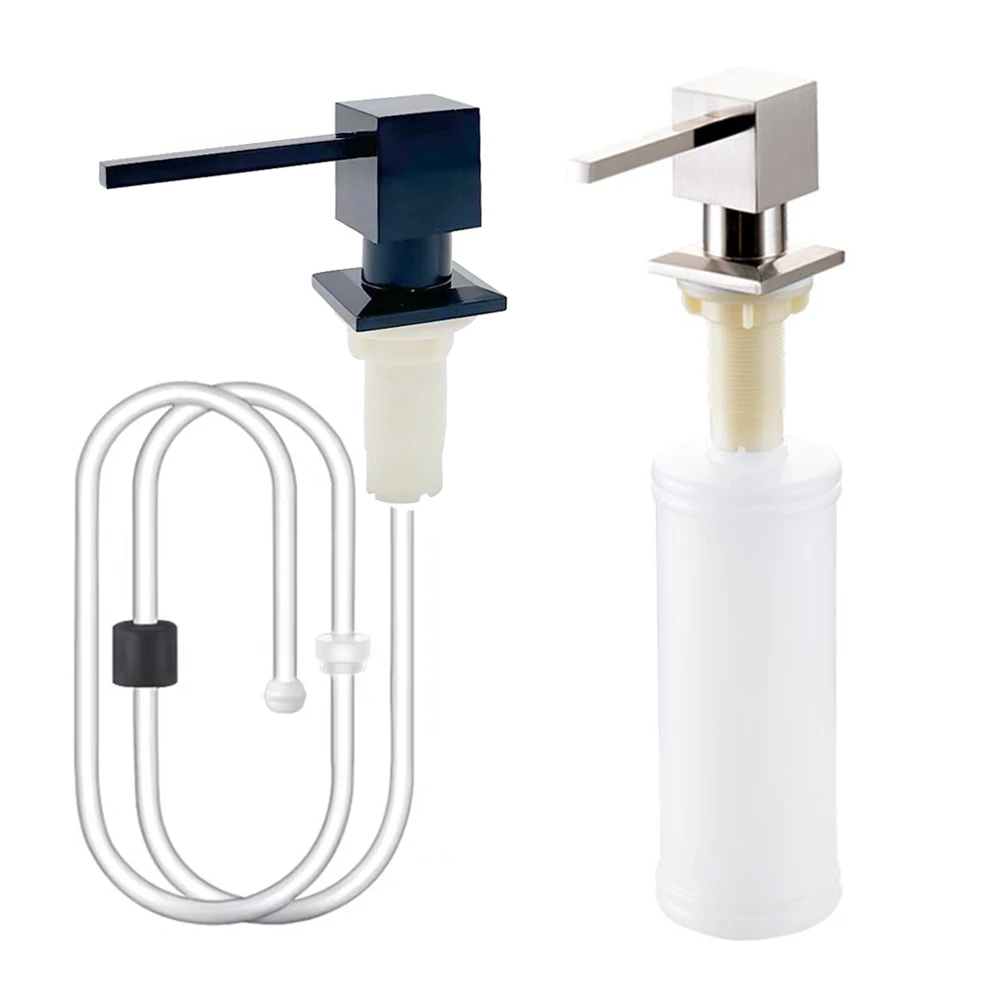 Square Kitchen Sink Liquid Soap Pump Dispenser Nickle Golden Lotion Holder Pump Head Silicone Tube Kit Under Deck Counter Tool