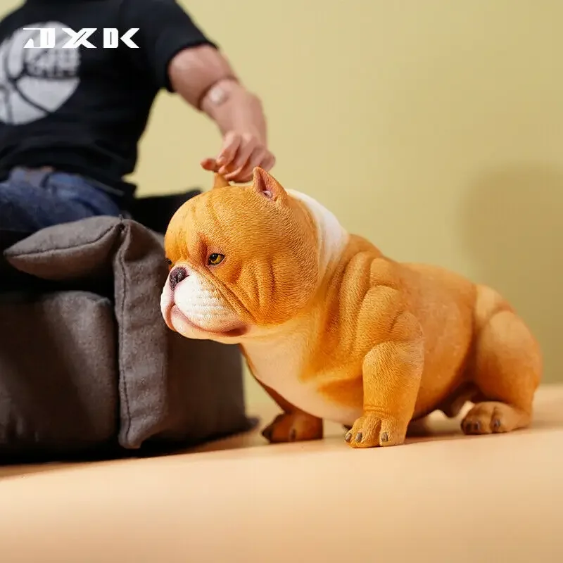JXK 1/6 Mini Bully Dog Model Cute Animal Figure American Bully Pitbull Collector Pet Decoration Realistic Educational Gift