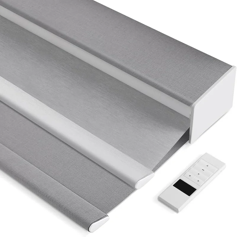 

2025 Fashion Design Square Valance Filtering And Blackout Fabric Smart Control Motorized Double Layer Roller Shade For Windows