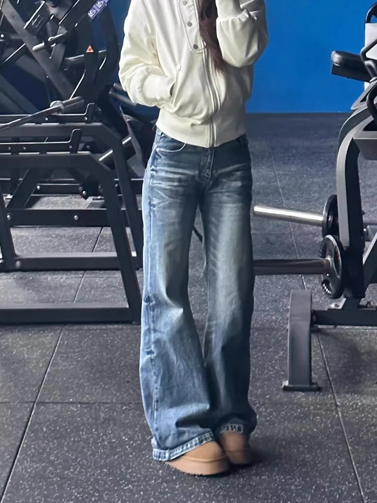 

Американские ретро-джинсы-клеш женские с низкой посадкой, свободные, стройнящие, не леггинсы, синие, повседневные, на все сезоны