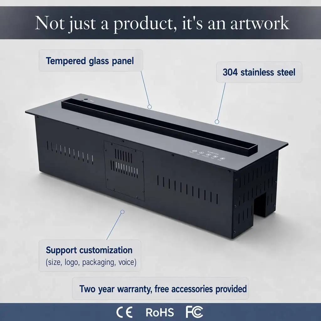 Tonya 3mm Ultra-thin Panels Design Ultrasonic Chemine Stainless Steel TV Stand Background Wall Water Vapor Fireplace