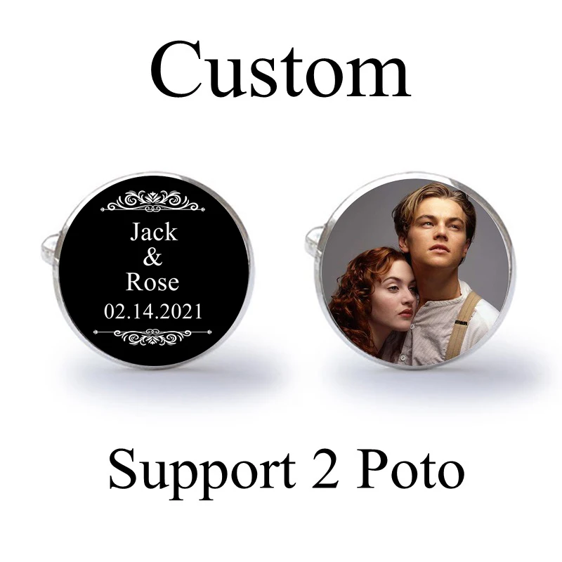 1 Pair Custom Photo Company Logo Text Cufflinks Glass Cabochon Alloy Cuff Links Men Silver Color Wedding Cufflinks Gift