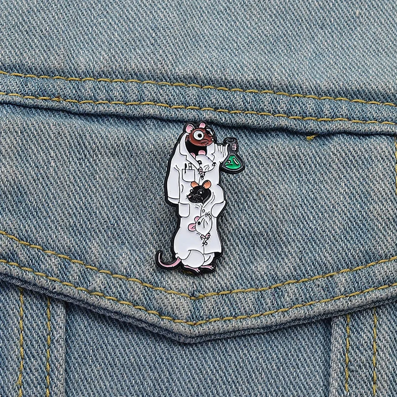 لطيف الكرتون مختبر الماوس المينا بروش مضحك العلوم الكيمياء مختبر الصيدلي التلبيب شارة بدبوس مجوهرات هدية لصديق طفل #6