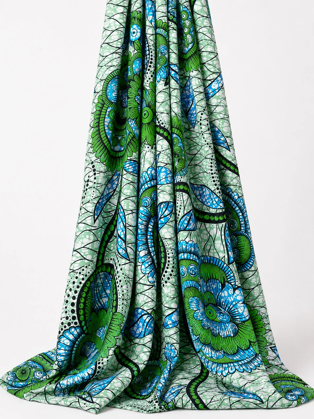 High Quality African Real Wax Ankara Fabric Green Blue Floral Print 6 Yards 100% Cotton Nigerian Wax Cloth For Ladies Dress view 4