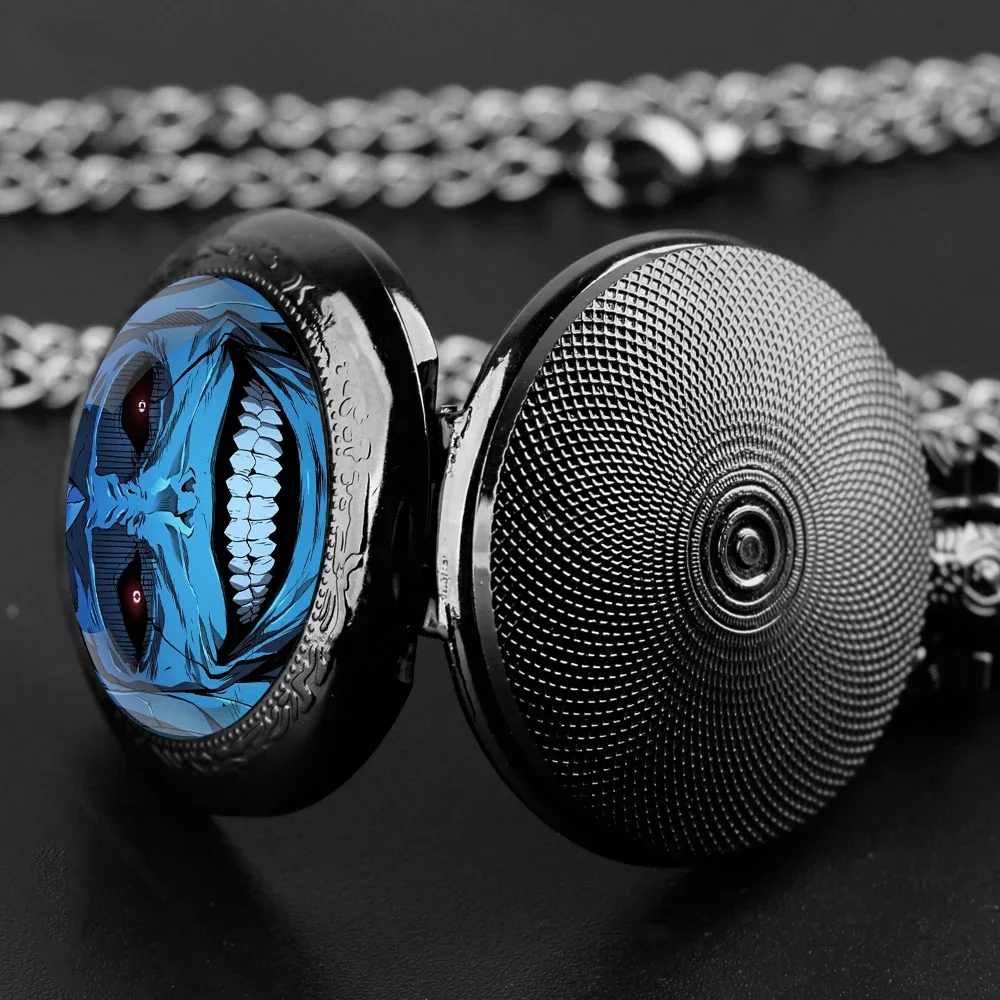 Cool Anime Solo Leveling Sung Jin Woo Glass Dome Pocket Watch with Chain Necklace Vintage Quartz Pendant Watches Mens Women Gift