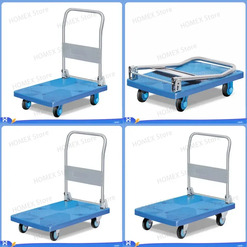 Folding Plastic Service Trolley Silent Wheels Utility Cart with Armrests Multi Purpose Tool Storage Rack for Home Office