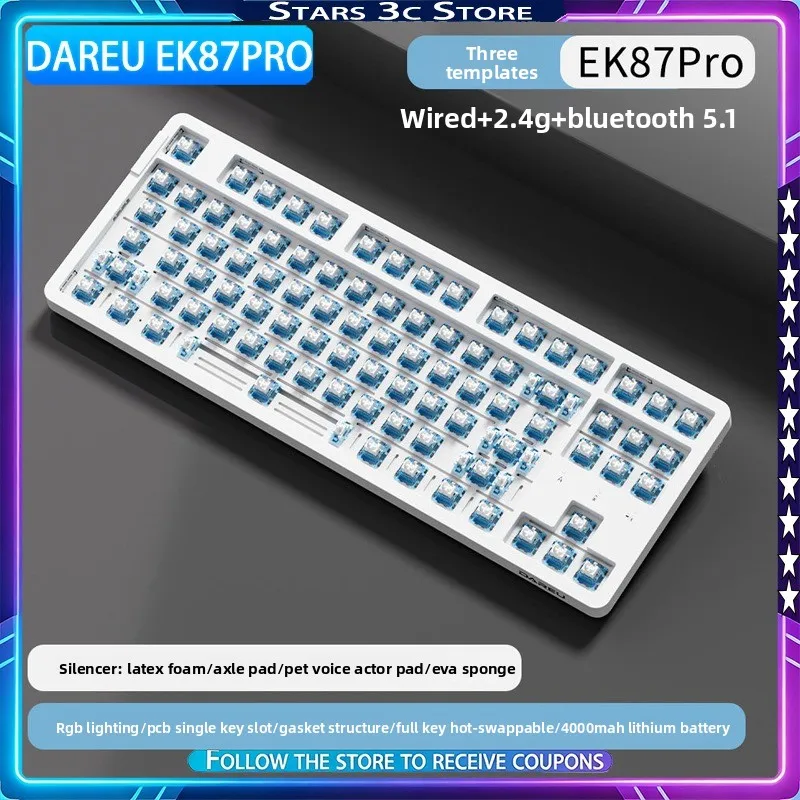 

Механическая клавиатура DAREU EK87pro, беспроводная, три режима подключения, конструкция Gasket, с возможностью горячей замены переключателей, RGB-подсветка, настраиваемая игровая клавиатура, подарок для геймера