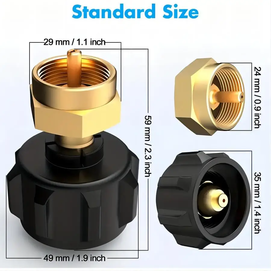 1pc Propane Refill Adapter: Easily Fill 1lb from 20lb LP Gas Cylinder Tank with Solid Brass Coupler