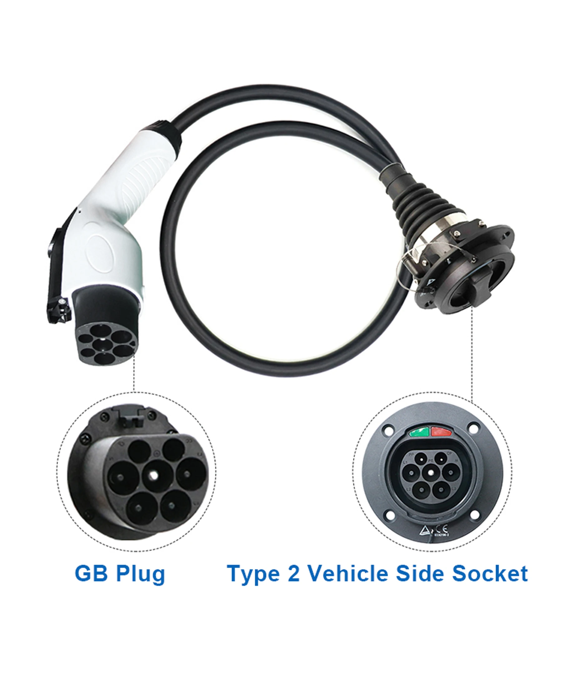 Type2 To GBT Adapter 32A Type 2 IEC62196 Ev Charger Adaptor With GB/T Charging Socket