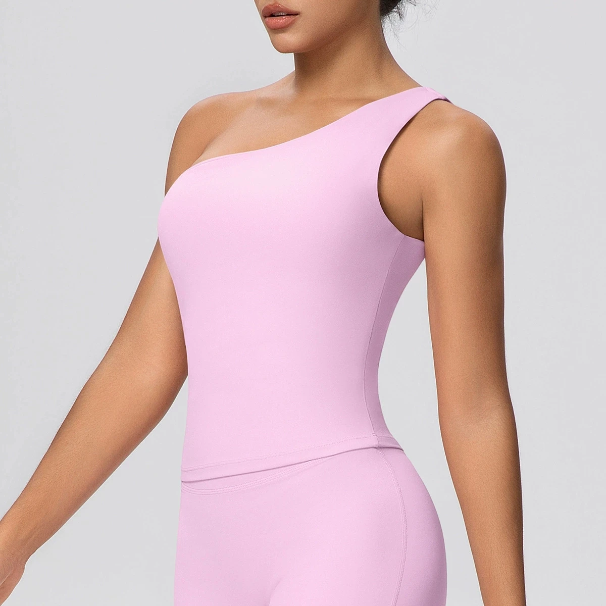 

Sloping Shoulders Gym Vest Woman's Slimming And Shaping Tank Tops Sport Running Training Elastic Push Up One Shoulder Yoga Vest