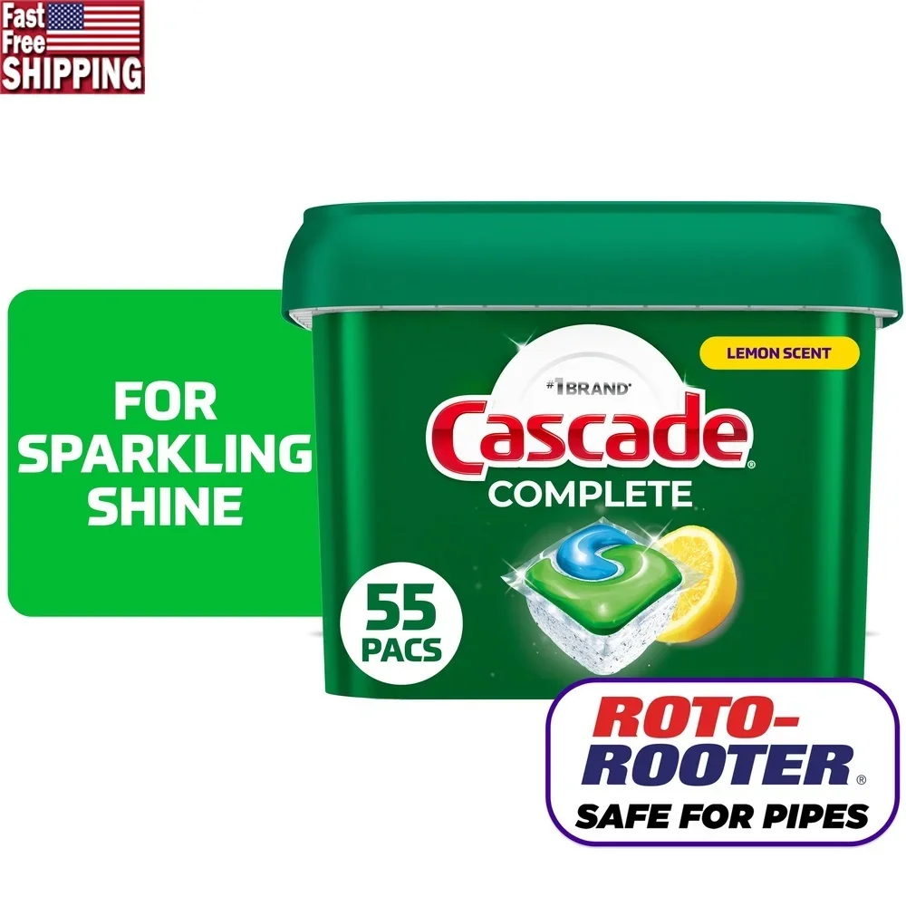 Cápsulas completas para lavavajillas, detergente con aroma a limón, ActionPac, grasa, potencia de lucha, 55 unidades, libre de fosfato, disolución rápida automática