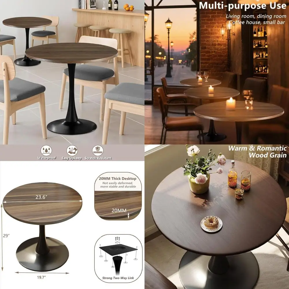 

Круглый обеденный стол из орехового дерева на 2-3 персоны, столешница в стиле века, металлическое основание, идеально подходит для небольших помещений или отдыха на балконе