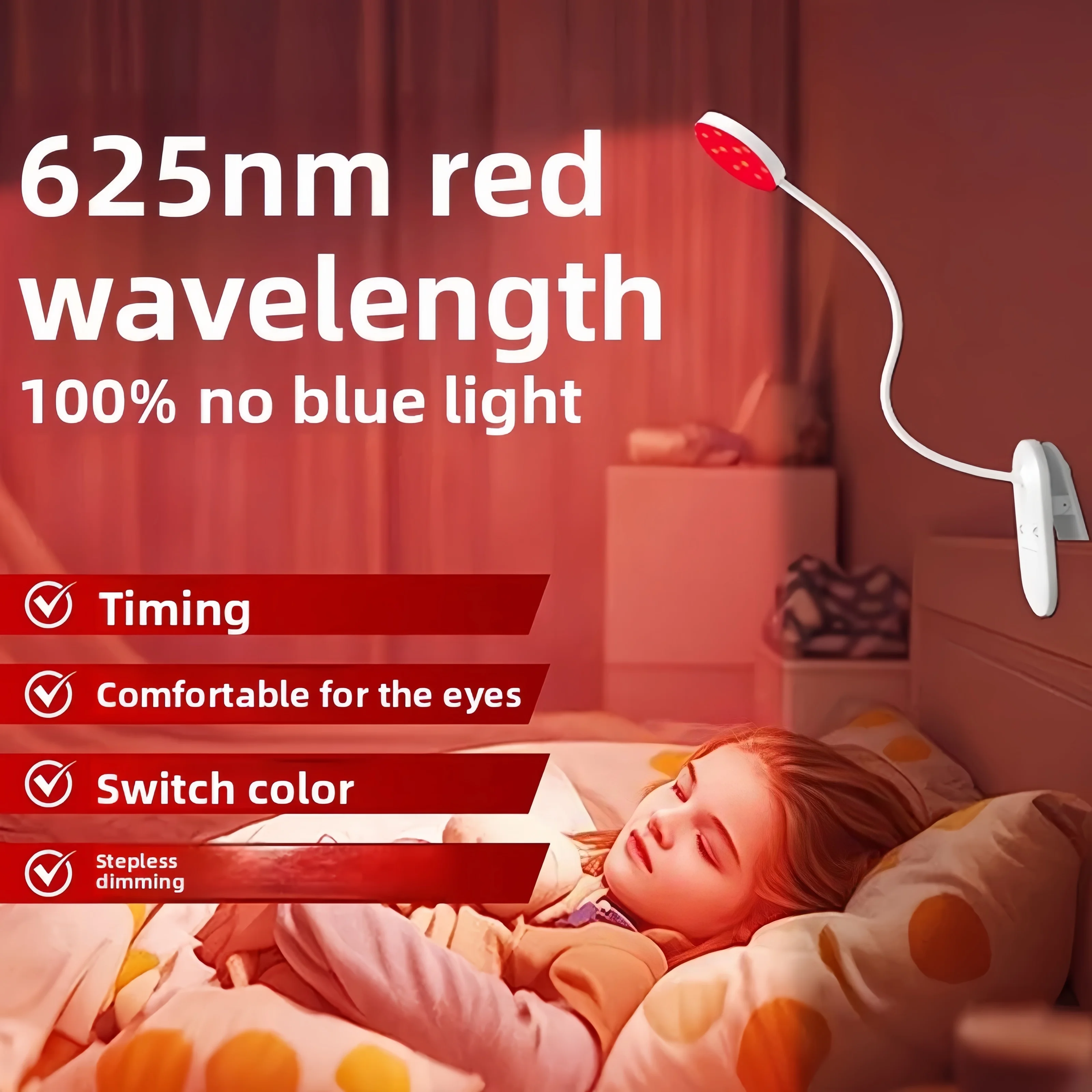 Detachable LED Rechargeable Table Lamp, Foldable Touch Dimmable Reading Light, Red Light Head Eye Protection Lamp for Migraine,