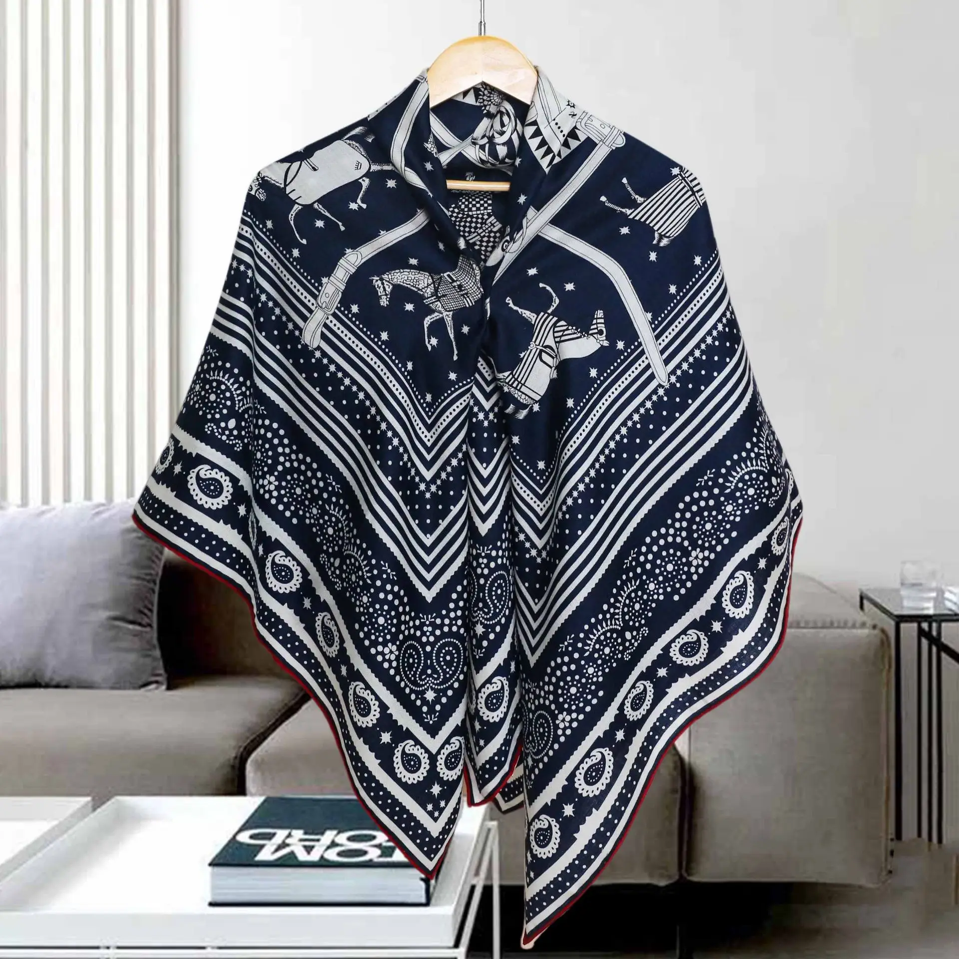 Horse Scarf 135CM Winter Large Shawls Hand Rolled Edges Head Bag Scarves Christmas Gift Luxury Clothing Accessories