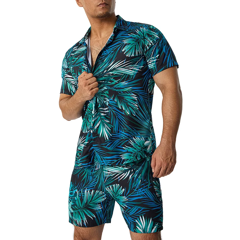 11 Couleurs Hommes Mode Imprimer Ensembles Revers À Manches Courtes Chemise Décontractée Shorts De Plage Ensemble Vacances D\'été Costumes Hawaïens