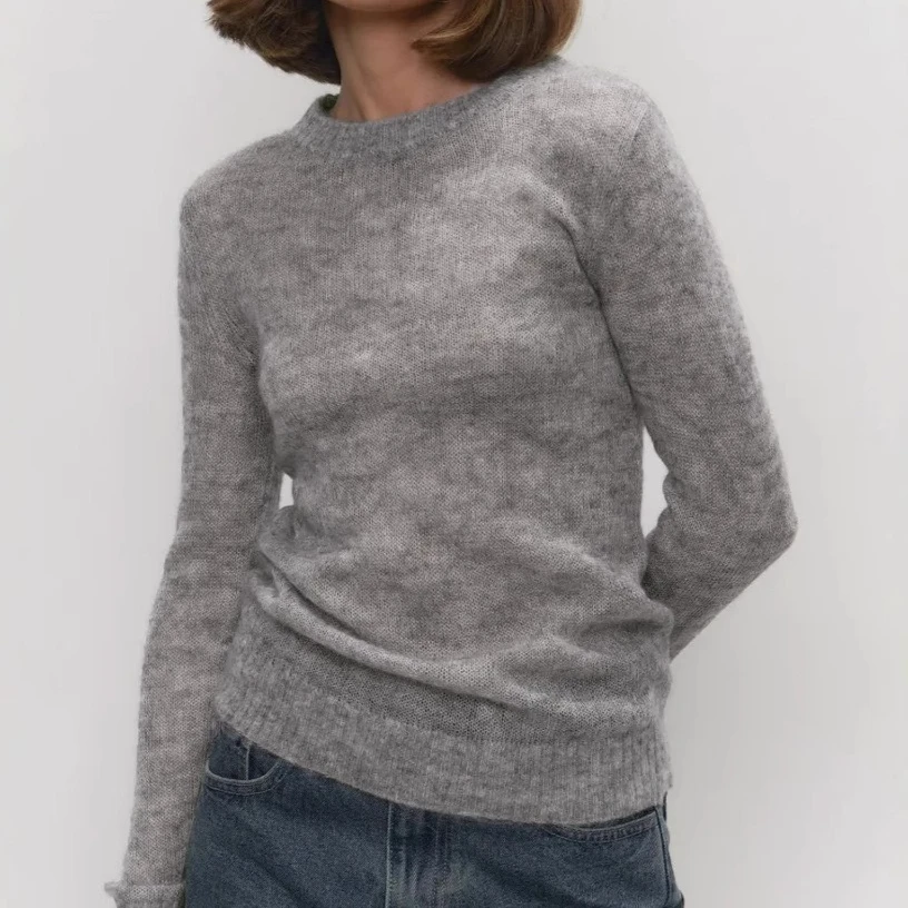 

Crew Neck Pullover 2025 Spring and Summer New Comfortable Knitted Bottoming Semi-transparent Sweater Women