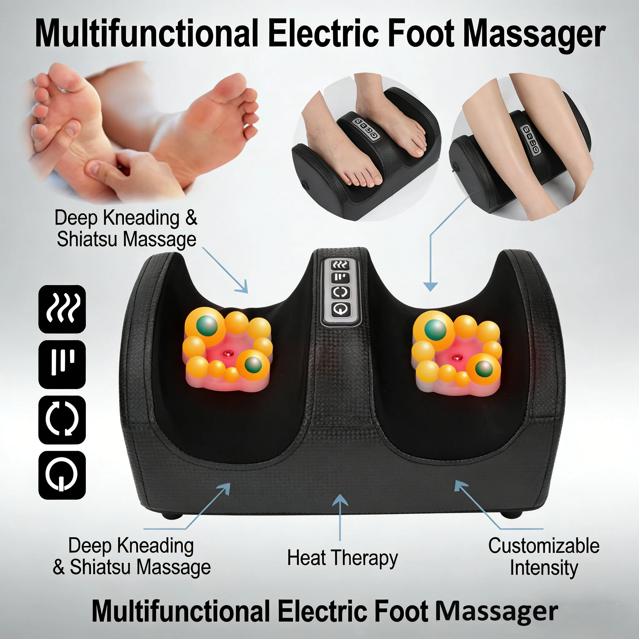 Multifunctional Electric Foot Massager with Heat Therapy Deviced Positive/Negative Shiatsu Massage for Foot & Leg Pain Relief