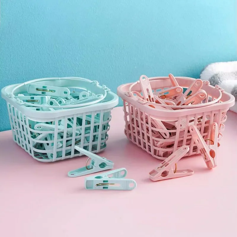 

【30-Count Clothespin Set】Includes 1 Foldable Baskets & 1 Hanging Baskets, Drying & OPlastic Clothespins for Drying, Organizing