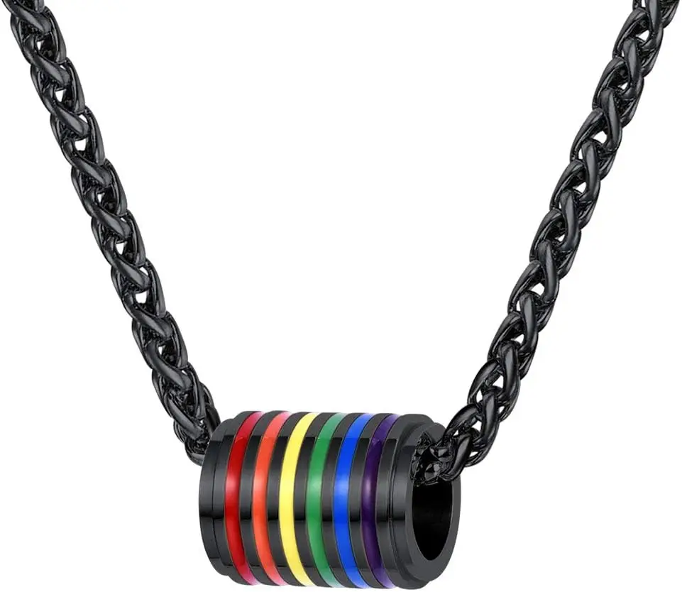 

Stainless Steel LGBT Bar/Dog Tag/Bead Pendant Necklace Custom Engraved Rainbow Flag Lesbian Gay Pride Jewelry for Men Women