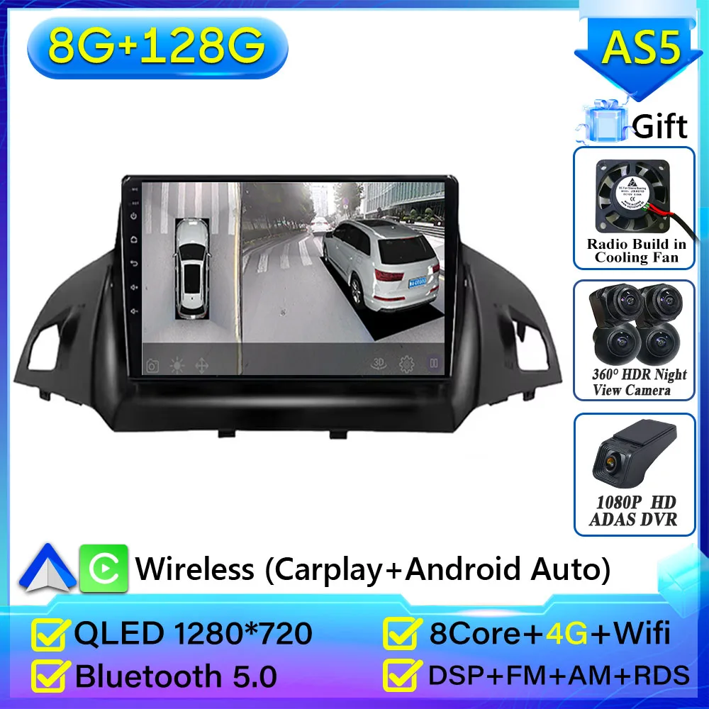 Autoradio Carplay Voor Ford C-MAX Kuga 2 Escape 3 2012-2019 Navigatie GPS Android Auto Bluetooth Multimedia Speler Geen 2din DVD - afbeelding 1