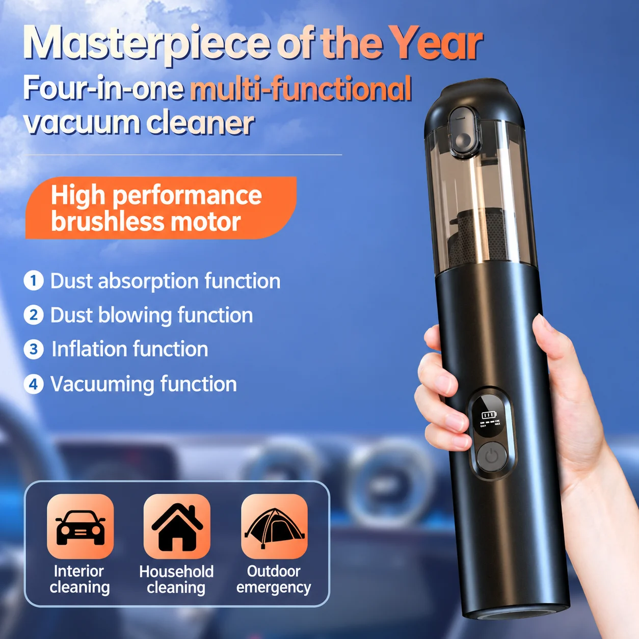 4 in 1 Portable Cordless Vacuum Cleaner for Car Home Handheld Vacuum Blower Air Duster Inflator with LED Digital Display