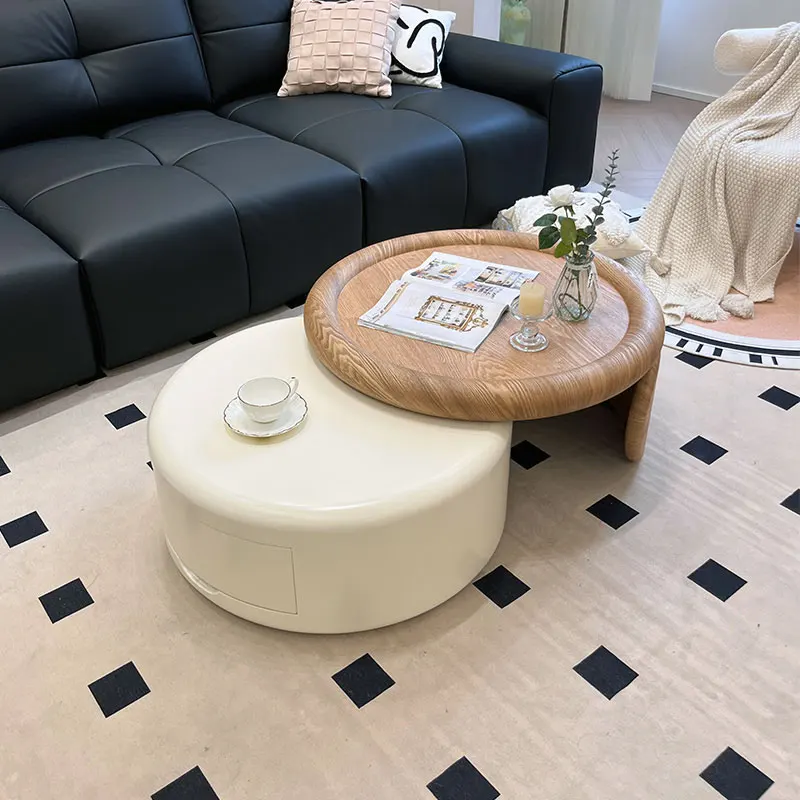 

New Japanese medieval cream style coffee table combination Ash log color designer storage household