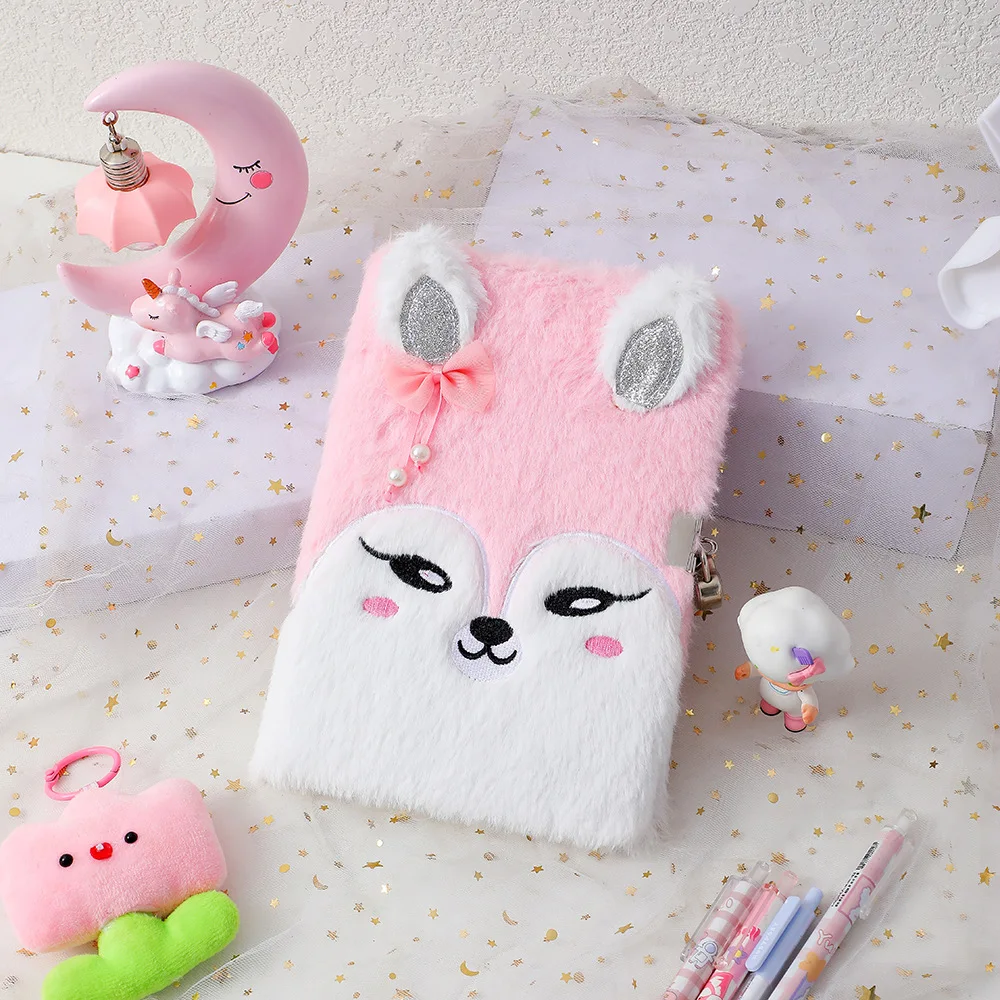 CHEN LIN Kawaii Cartoon Foxes Unicorn Plush Diary Book Notebook Portable Notepad Planner Agenda Book Journal School Supplies