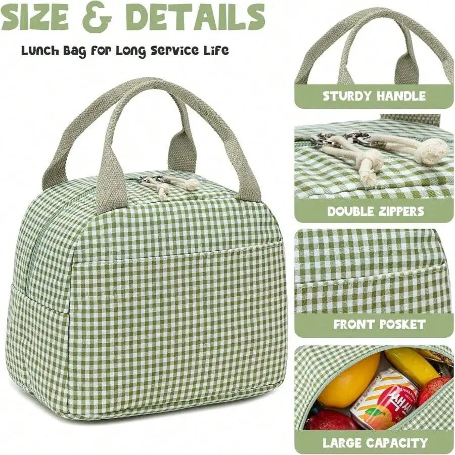 

Insulated Lunch Bag For Women Reusable Large Capacity Cooler With Double Zippers And Front Pocket