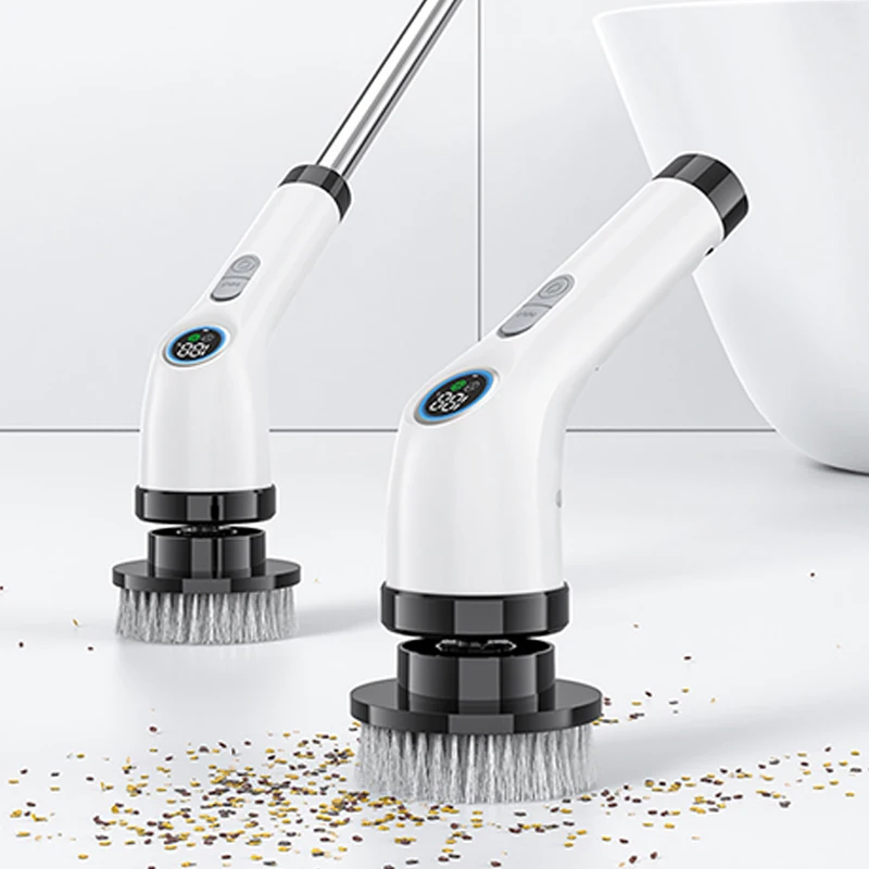 Electric Spin Scrubber Shower Scrubber Cordless Cleaning Brush With 7 Replaceable Brush Heads And Squeegee Adjustable Extension
